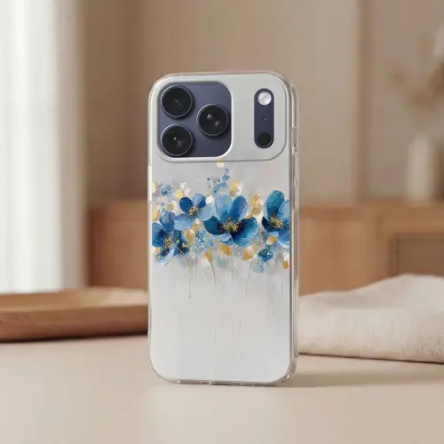 Bloemen - Blauw - Abstract Telefoonhoesje iPhone 17 Pro klein -sfeer2