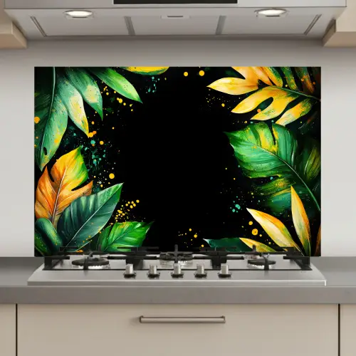 Bladeren - Groen - Geel - Verf - Jungle keuken achterwand spatscherm klein -3d_website