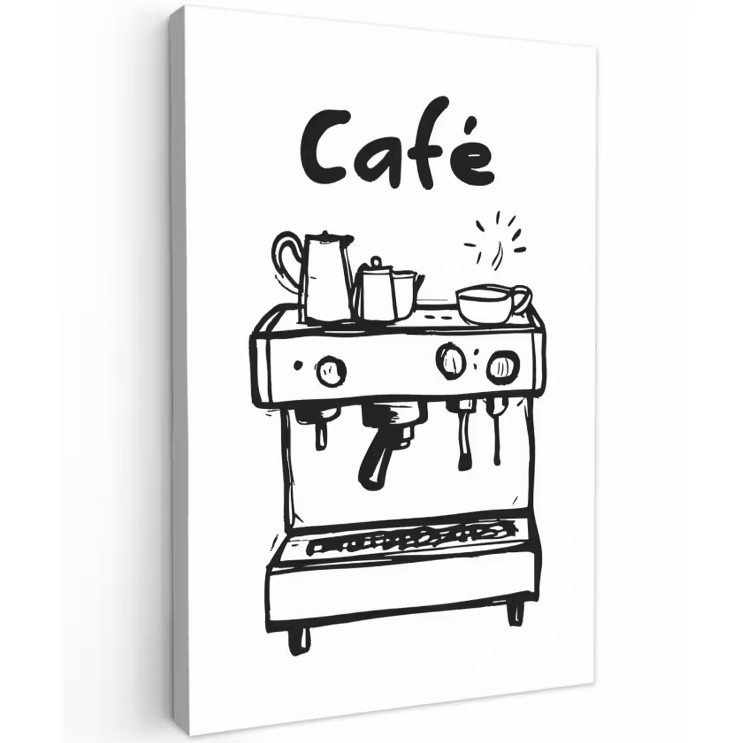 Leinwandbild - Illustration - Cafe - Kaffeemaschine - Tassen