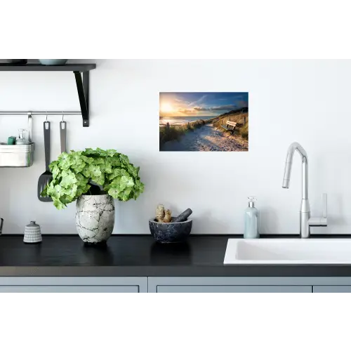 Zonsondergang - Strand - Duin - Gras - Bank Muursticker klein -keuken
