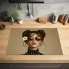 Vrouw - Beige - Bloem - Modern - Portret Inductie beschermer vinyl 3mm klein -sfeer5