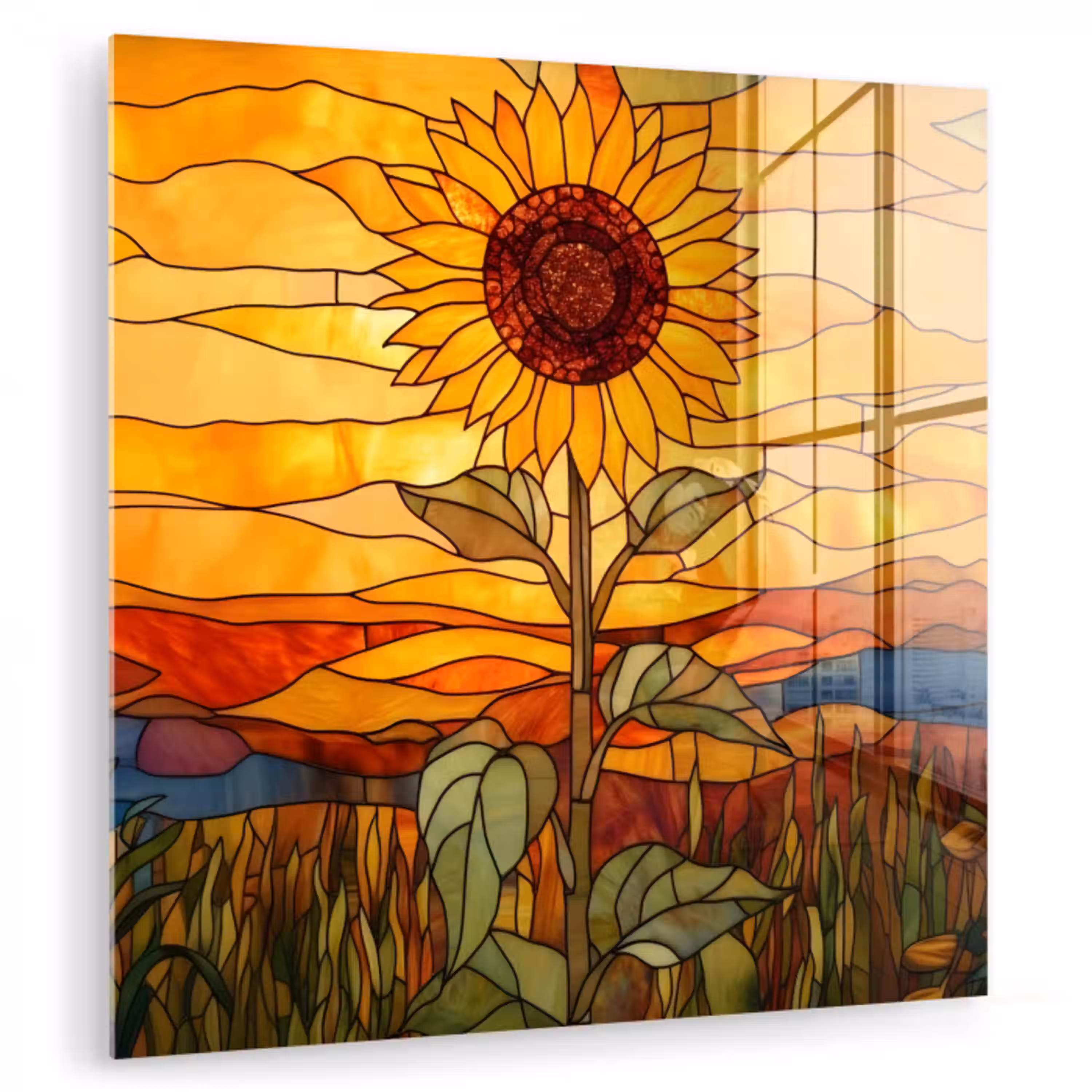 Zonnebloem - Mozaïek - Zonsondergang - Geel plexiglas 5mm klein -zzzproduct_nieuw