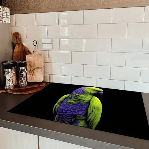 Papegaai - Veren - Opvallend - Groen Inductie beschermer vinyl 3mm klein -sfeer3