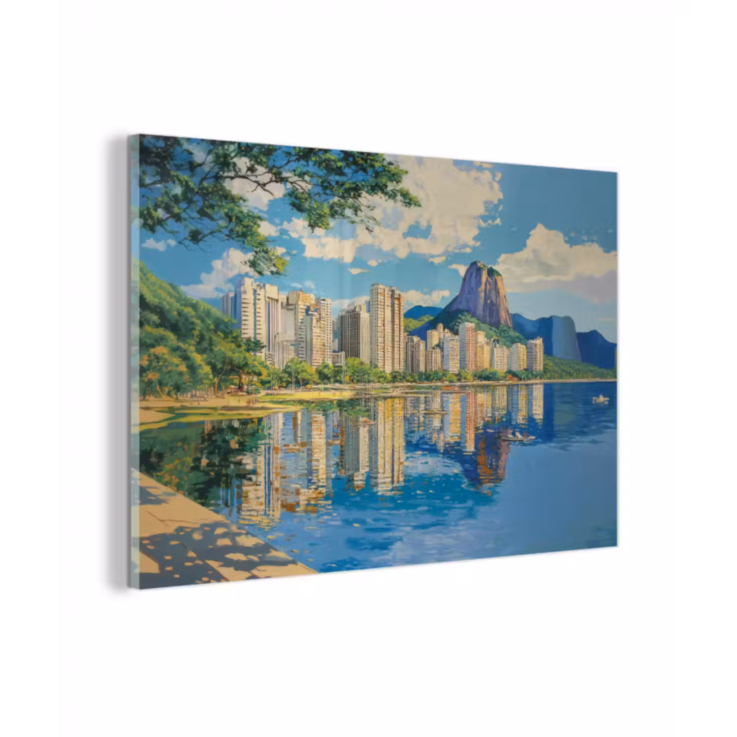 Glasbild - Berg - Skyline - Strand - Wasser
