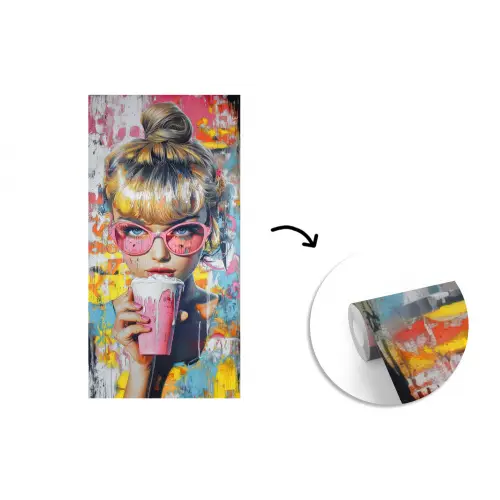 Expressief - Milkshake - Vrouw - Felle kleuren fotobehang vinyl groot -3d