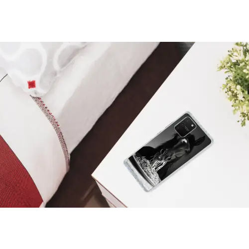 Paard - Bord - Pasta - Tafelkleed - Zwart Wit - Dieren Telefoonhoesje Samsung Galaxy S10 Lite klein -kamerS10Lite