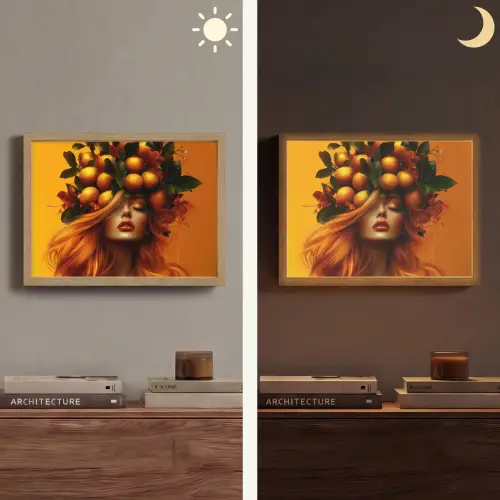 Vrouw - Citroenen - Bloesem - Geel Light Box met batterij (Wandlamp) middel -sfeer3