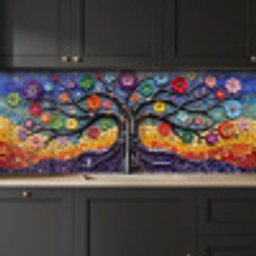 Levensboom - Mozaïek - Bloemen - Kleurrijk - Vrolijk keuken achterwand 2 middel -sfeer1