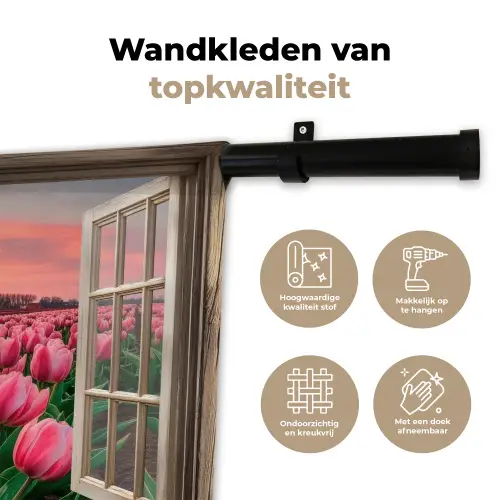 Doorkijk - Tulpen - Bloemen - Molen - Raam Wandkleed katoen klein -sfeer2