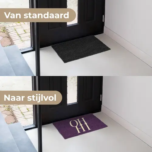 Oh hi - Paars - Minimalistisch Deurmat klein -voor-na_NL