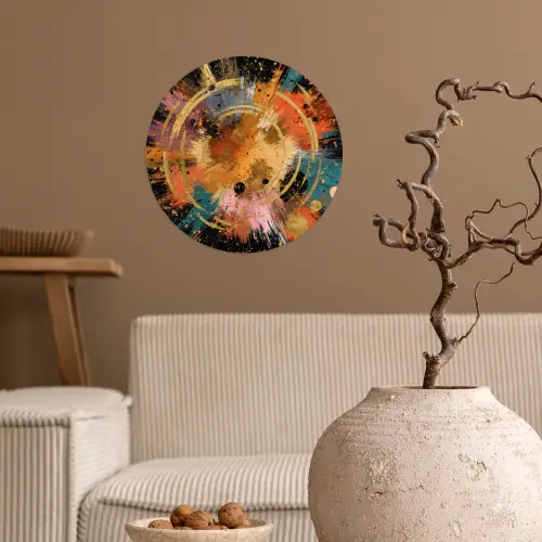 Explosie - Verfstructuur - Goud - Abstract Wandcirkel behangsticker klein -sfeer1