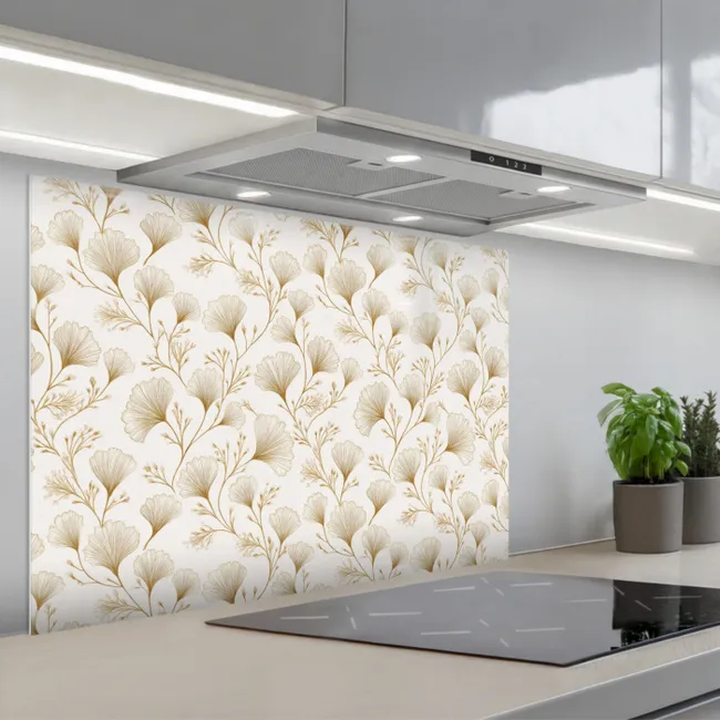 Spatscherm keuken - Ginkgo - Takken - Goud