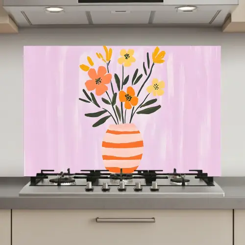 Vaas - Gestreept - Bloemen - Oranje keuken achterwand spatscherm klein -3d_website