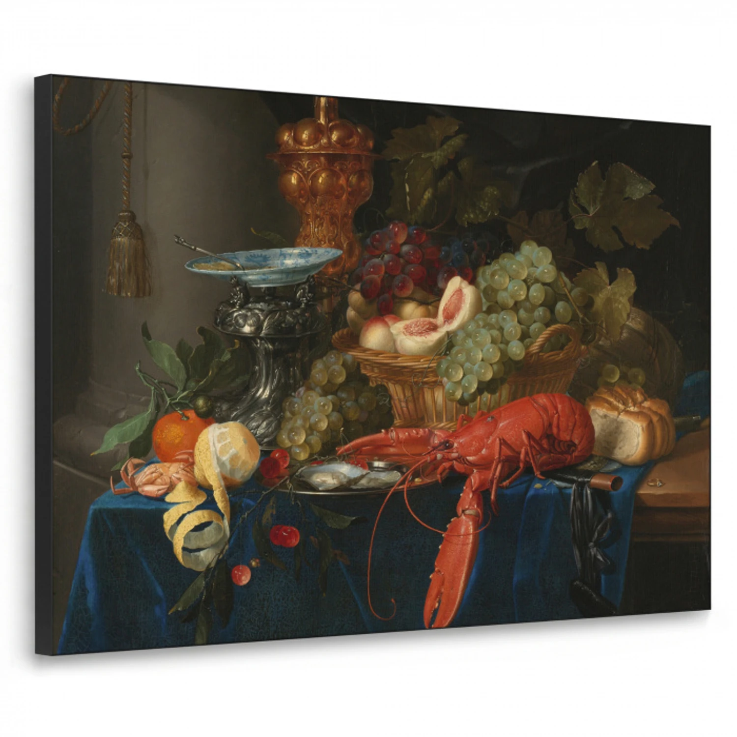 Stilleven met een gouden bokaal - Schilderij - Oude meesters Textielframe zwart klein -3d