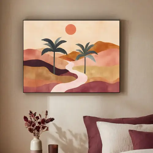 Heuvels - Palmbomen - Abstract Textielframe zwart klein -sfeer1