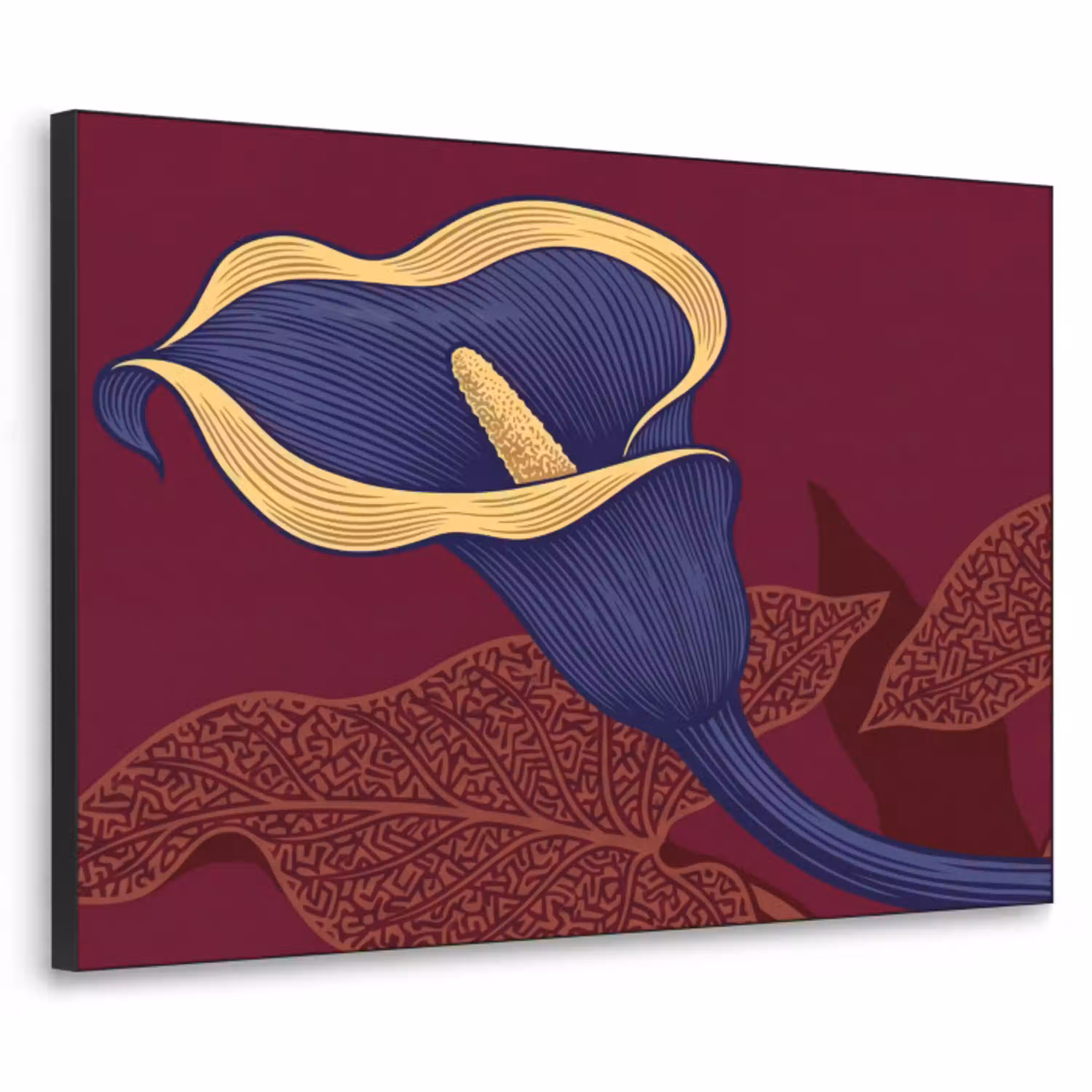 Bloemen - Modern - Paars Textielframe zwart klein -3d