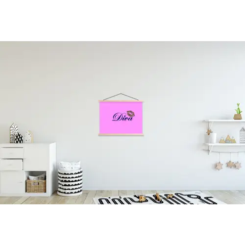 Diva - Lip - Panterprint - Roze textielposter latten blank klein -kinderkamer