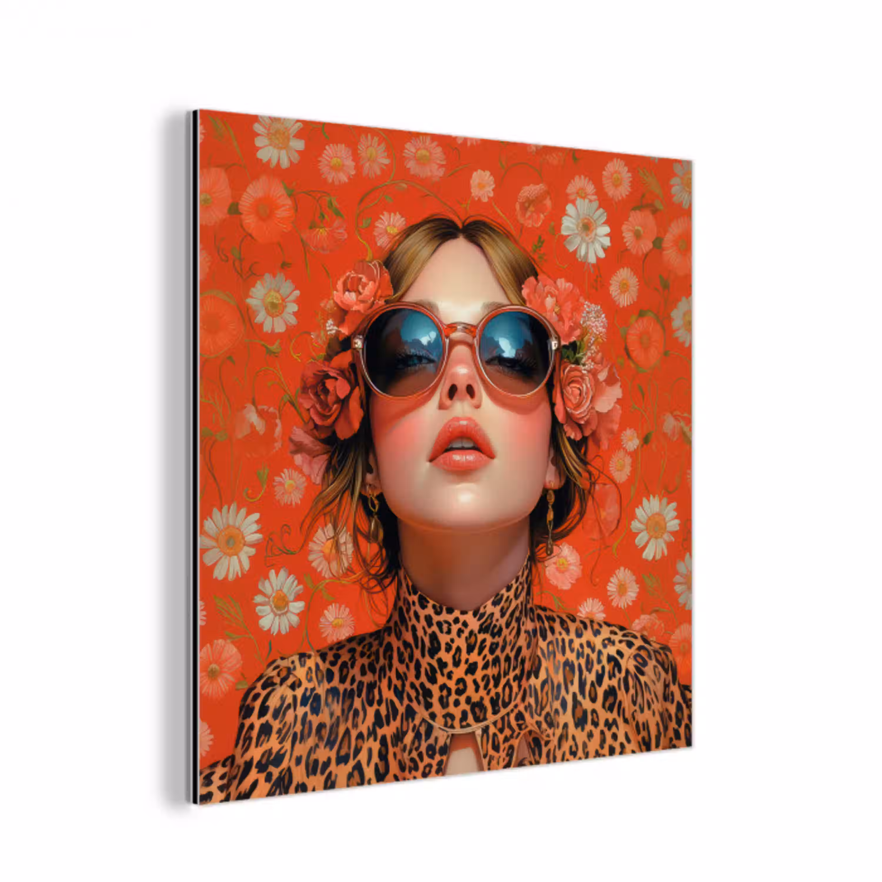 Vrouw - Kleurrijk - Dierenprint - Bloemen aluminium wit klein -3d