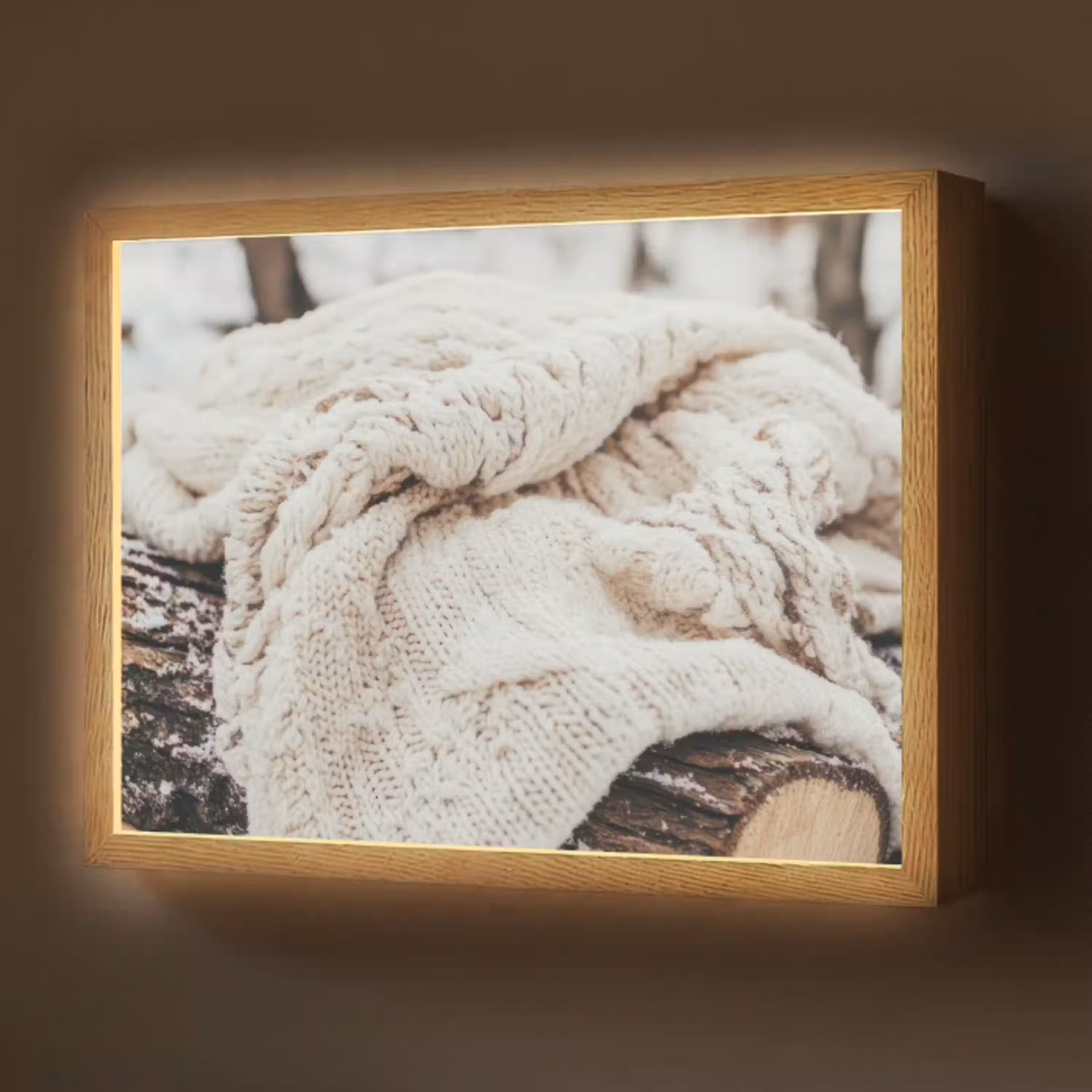 Deken - Wit - Boomstronk - Winter - Sneeuw Light Box met batterij (Wandlamp) middel -z3d_website