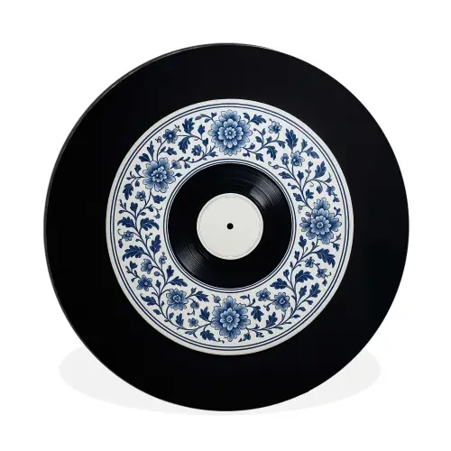 Vinyl - LP - Delfts Blauw - Muziek Wandcirkel aluminium klein -3d