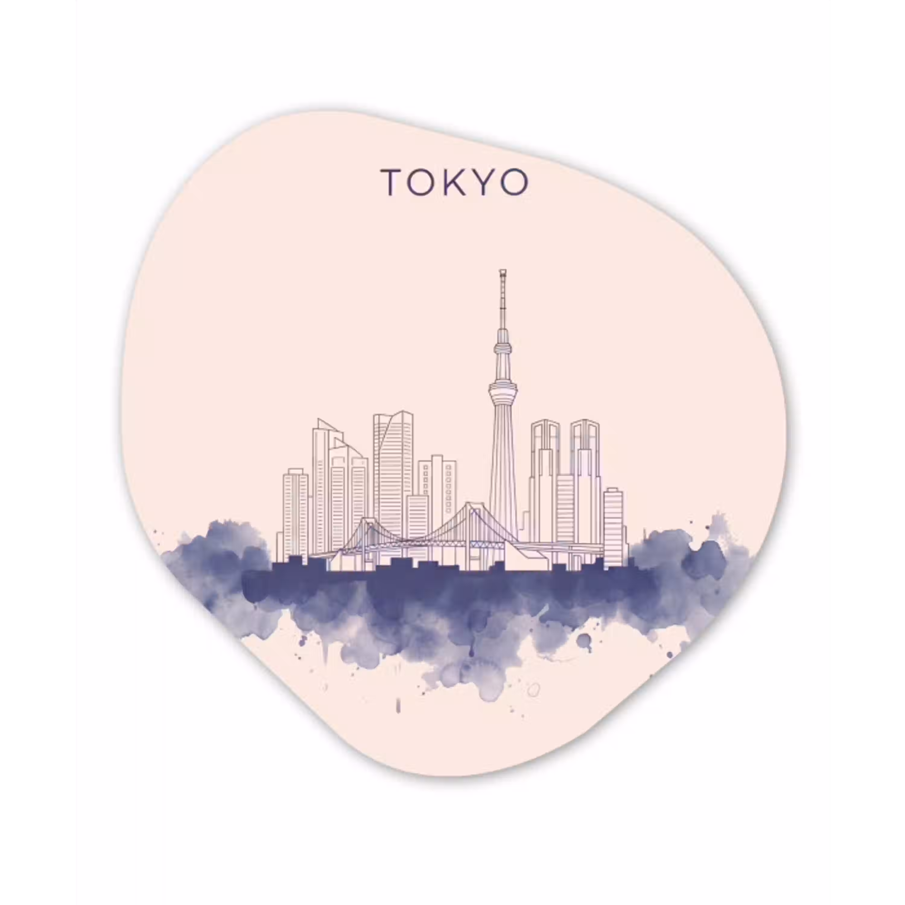 Tokyo - Skyline - Stad - Abstract - Blauw Wandcirkel Organisch Forex 3mm klein -3d