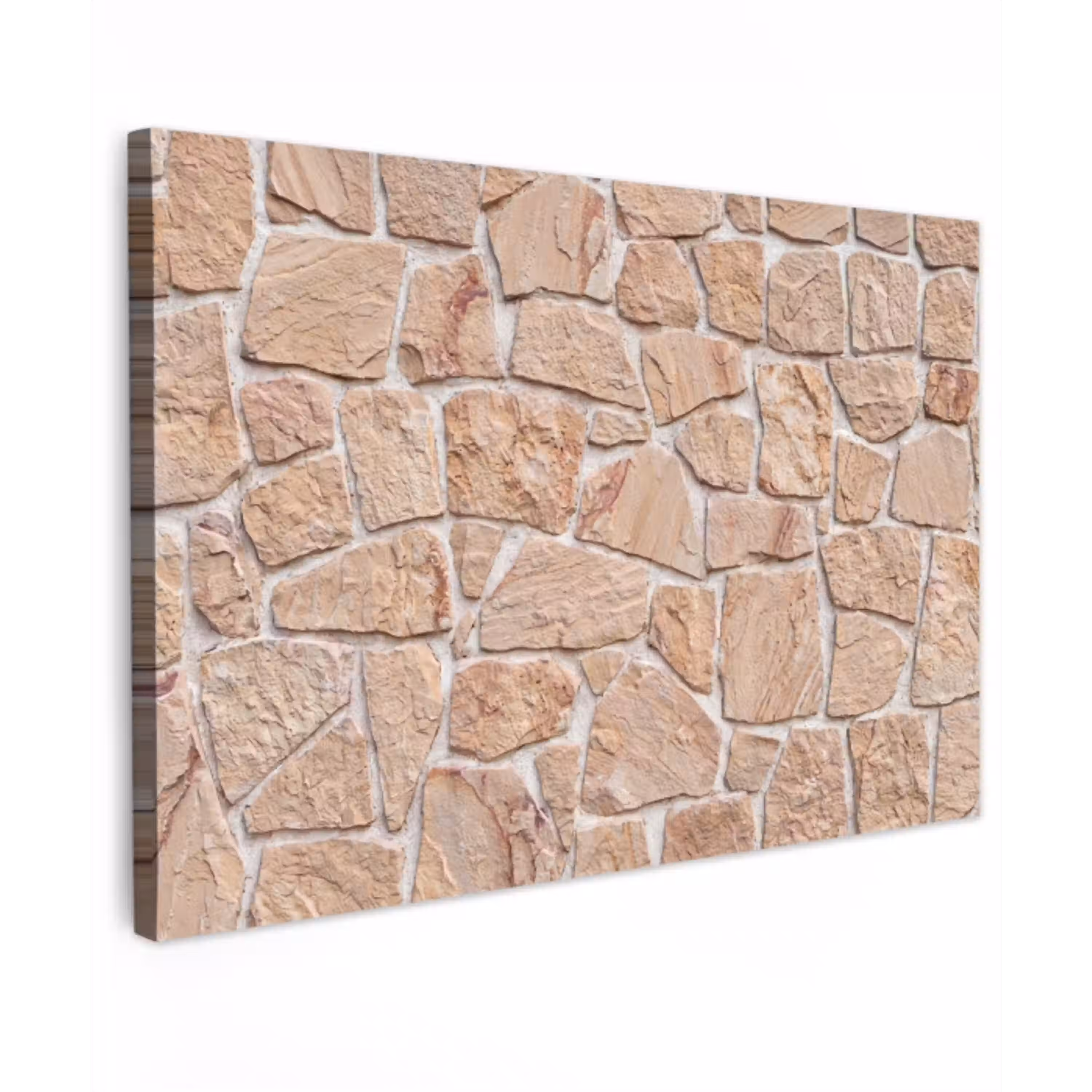 Muur - Steen - Patroon - Rustiek - Beige Tuinposter op houten frame 2 cm dik klein -3d