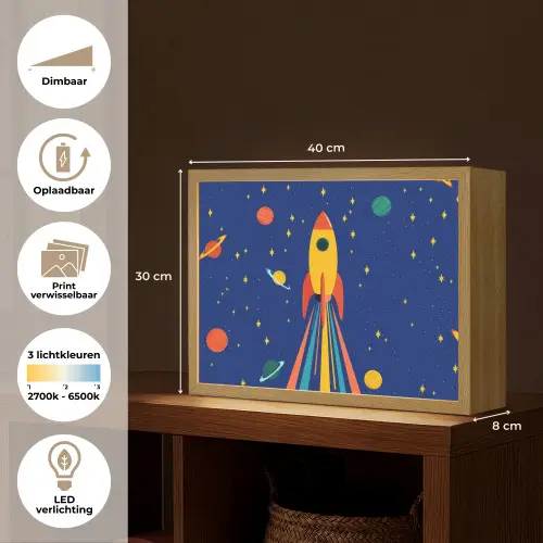 Kleurrijk - Raket - Ruimte Light Box met batterij (Wandlamp kind) middel -USP_websiteoverzichtNL