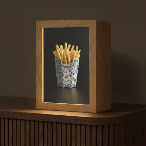 Friet - Porselein - Delfts blauw - Eten Light Box met kabel (Tafellamp) klein -z3d_website