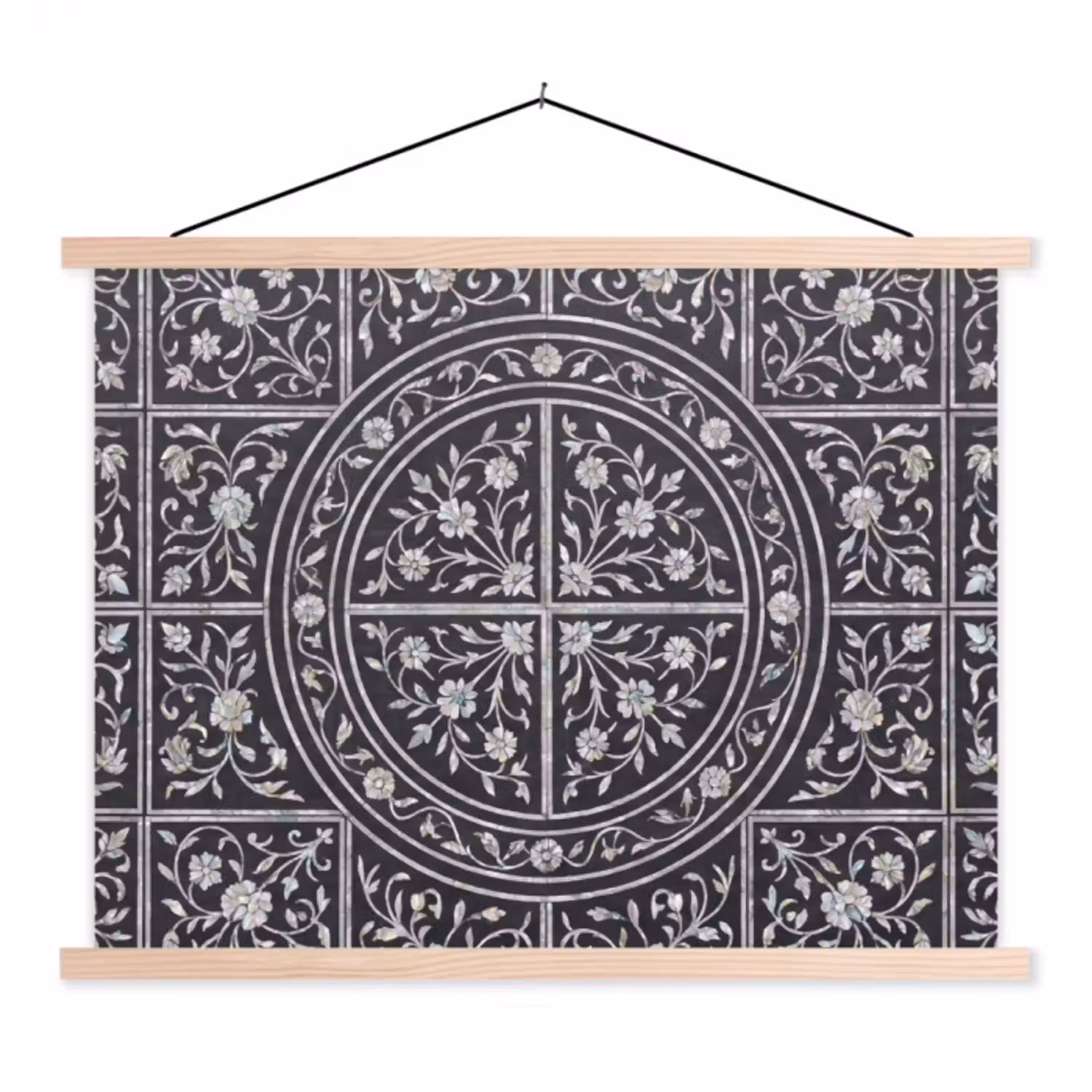 Patroon - Bloemmotief - Decoratie - Klassiek - Zwart textielposter latten blank klein -3d