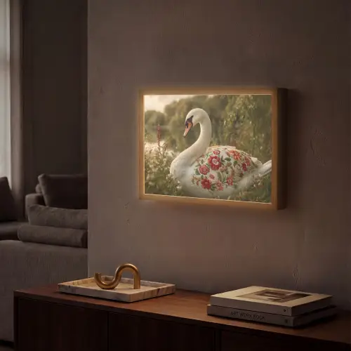 Zwaan - Bloemen - Natuur Light Box met batterij (Wandlamp) middel -sfeer1