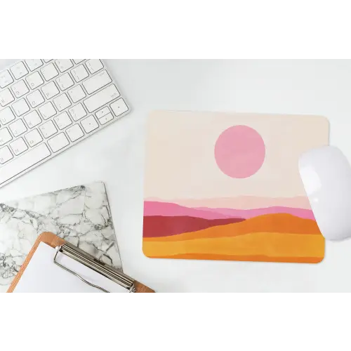 Heuvels - Oranje - Zon - Abstract muismat rubber klein -witbureau
