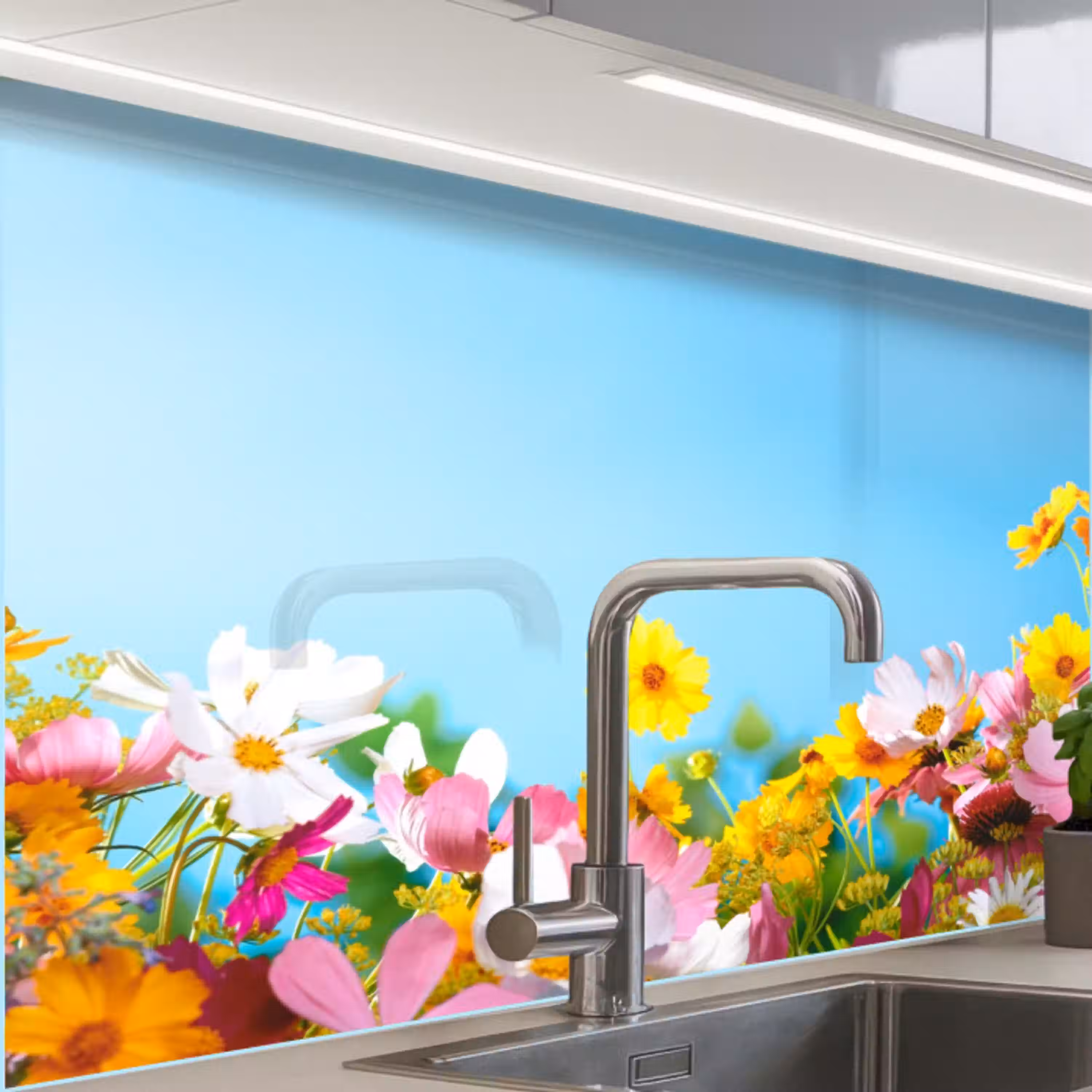 Bloemen - Kleurrijk - Blauw - Natuur keuken achterwand 2 middel -zzzz3d_schuin