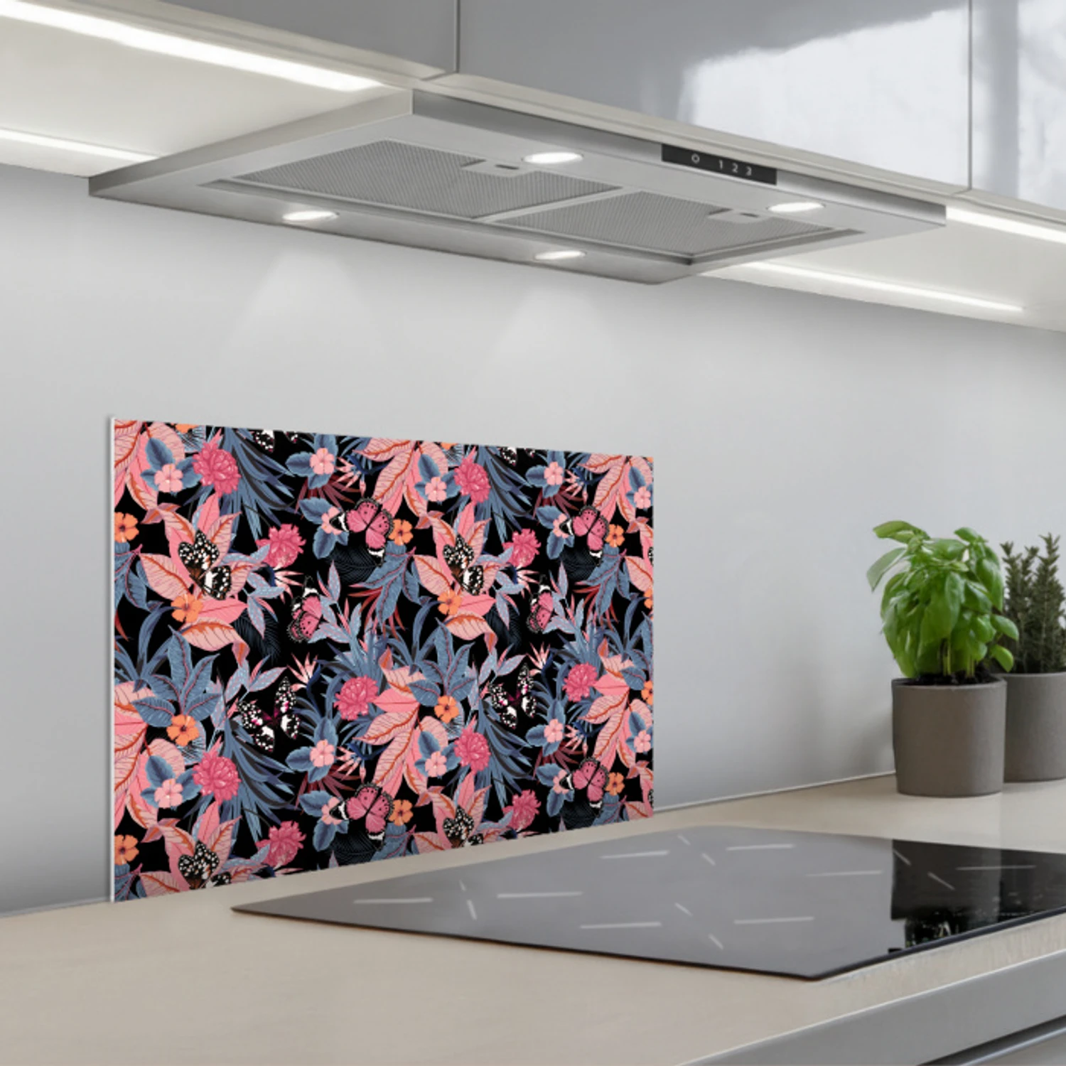Zomer - Vlinder - Zwart - Roze keuken achterwand spatscherm klein 900 -3d_schuin