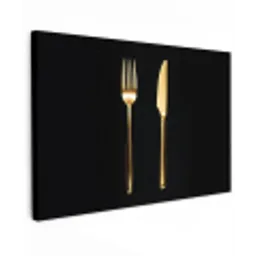Bestek - Goud - Mes - Vork Tuinposter op houten frame 2 cm dik klein -3d