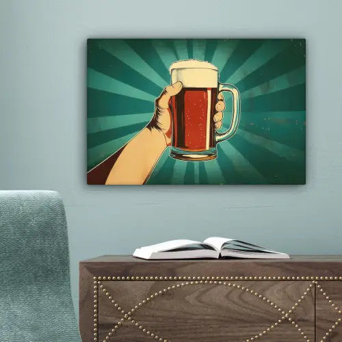 Bierglas - Schuim - Retro - Groen canvas 2cm klein -sfeer4