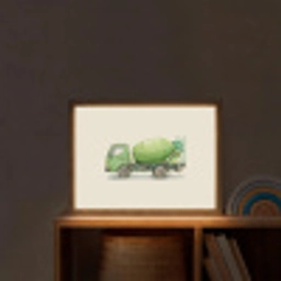 Betonwagen - Illustratie - Groen - Minimalistisch Light Box met batterij (Wandlamp kind) middel -sfeer1_kind