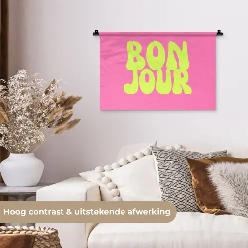 Bonjour - Roze - Fel groen Wandkleed katoen klein -sfeer1