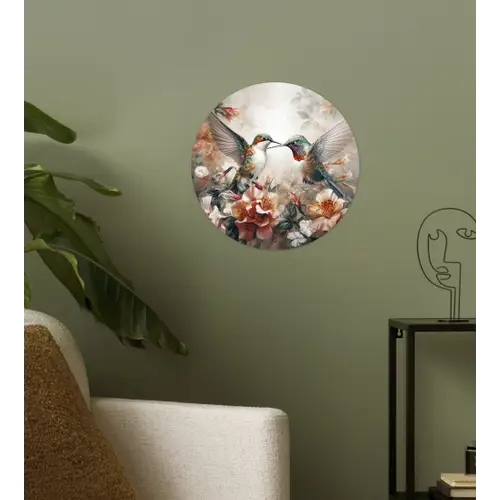 Kolibrie - Vogels - Bloemen - Natuur Wandcirkel behangsticker klein -sfeer2