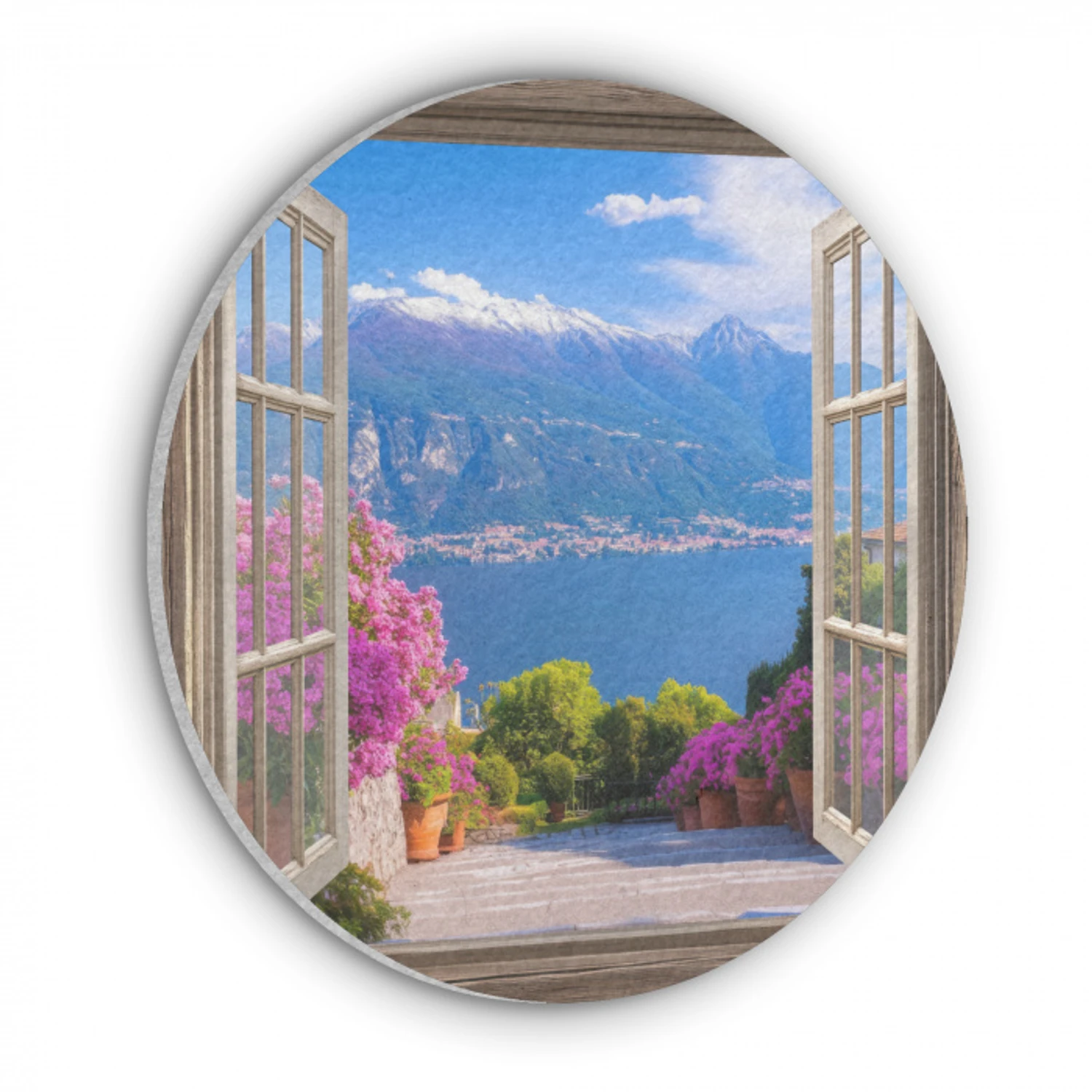 Doorkijk - Berg - Landschap - Uitzicht - Meer Akoestische PET Vilt - Rond klein -3d