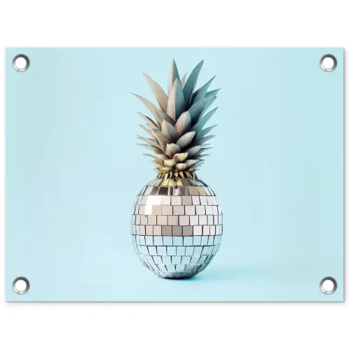 Blauw - Ananas - Disco - Discobal tuinposter los doek klein -3d
