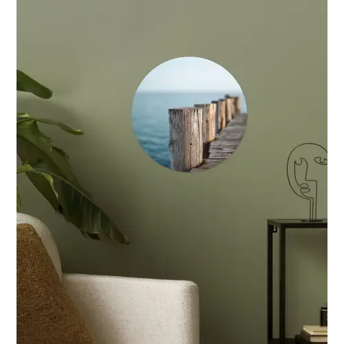 Houten steiger - Helderblauwe lucht Wandcirkel behangsticker klein -sfeer2