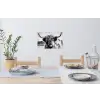 Schotse hooglander - Close up - Horens - Vacht - Zwart Wit Muursticker klein -eettafel