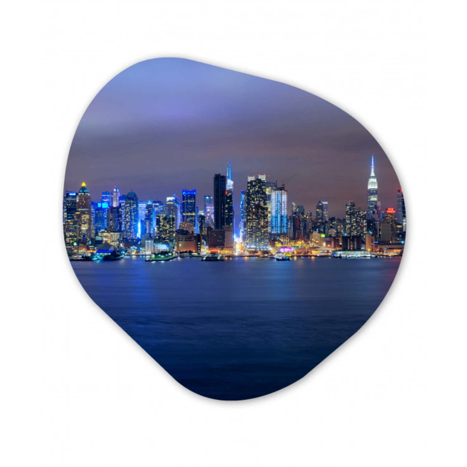 New York - Skyline - Nacht Wandcirkel Organisch Forex 3mm klein -3d