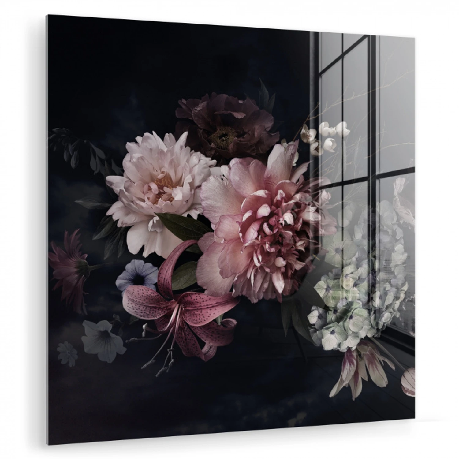 Bloemen - Vintage - Pastel - Zwart - Boeket plexiglas 5mm klein -zzzproduct_nieuw