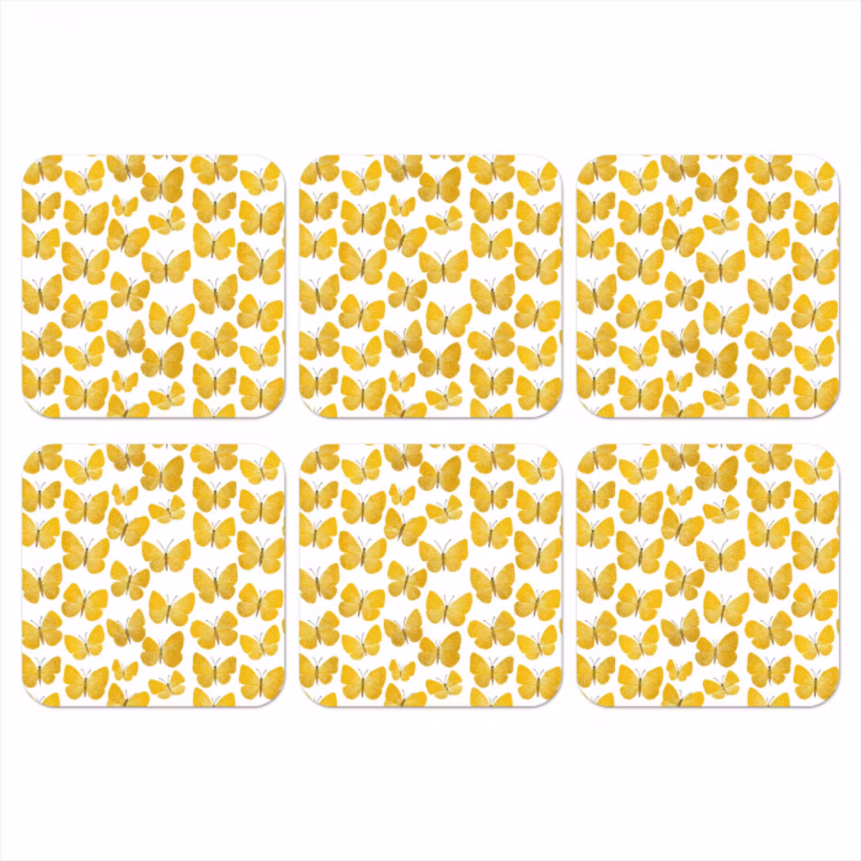 Vlinders - Botanisch - Illustratie - Geel - Wit onderzetter kurk middel 366 -3d