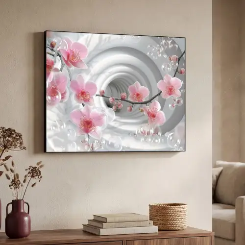 Bloemen - Tunnel - Abstact - 3D effect Textielframe zwart klein -sfeer3