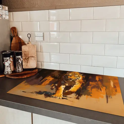 Tijger - Geschilderd - Oranje - Penseelstreken Inductie beschermer vinyl 3mm klein -sfeer3