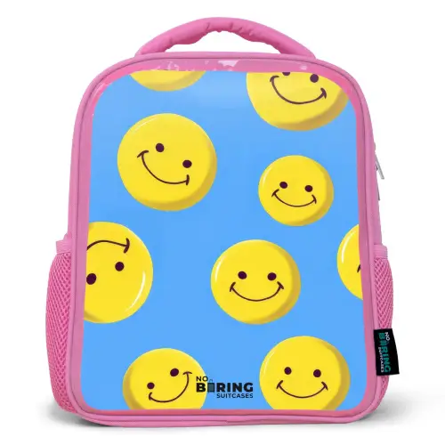 Vrolijke smileyregen Kinderrugzak - Roze middel -3d