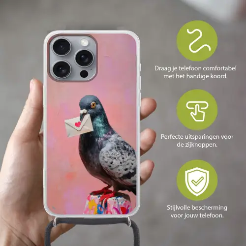 Duif - Envelop - Roze - Close up Hoesje iPhone 16 Pro Max met koord klein -sfeer2_NL