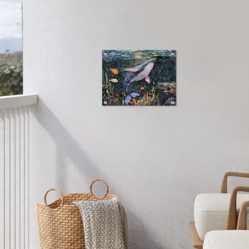 Mozaïek - Walvis - Koraal - Water tuinposter los doek klein -sfeer8